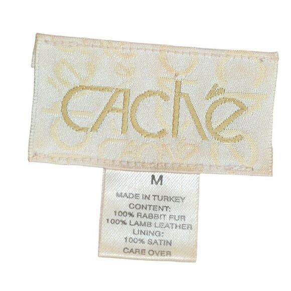 Vintage 90s Cache Fur Vest Womens Size M Burgundy Red Leather Dyed Rabbit Zip - Picture 6 of 6